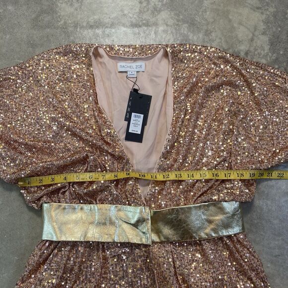 Rachel Zoe Jacket Womens 8 Harrison Sequin Belted Rose Gold Deep V Neck - Picture 2 of 11